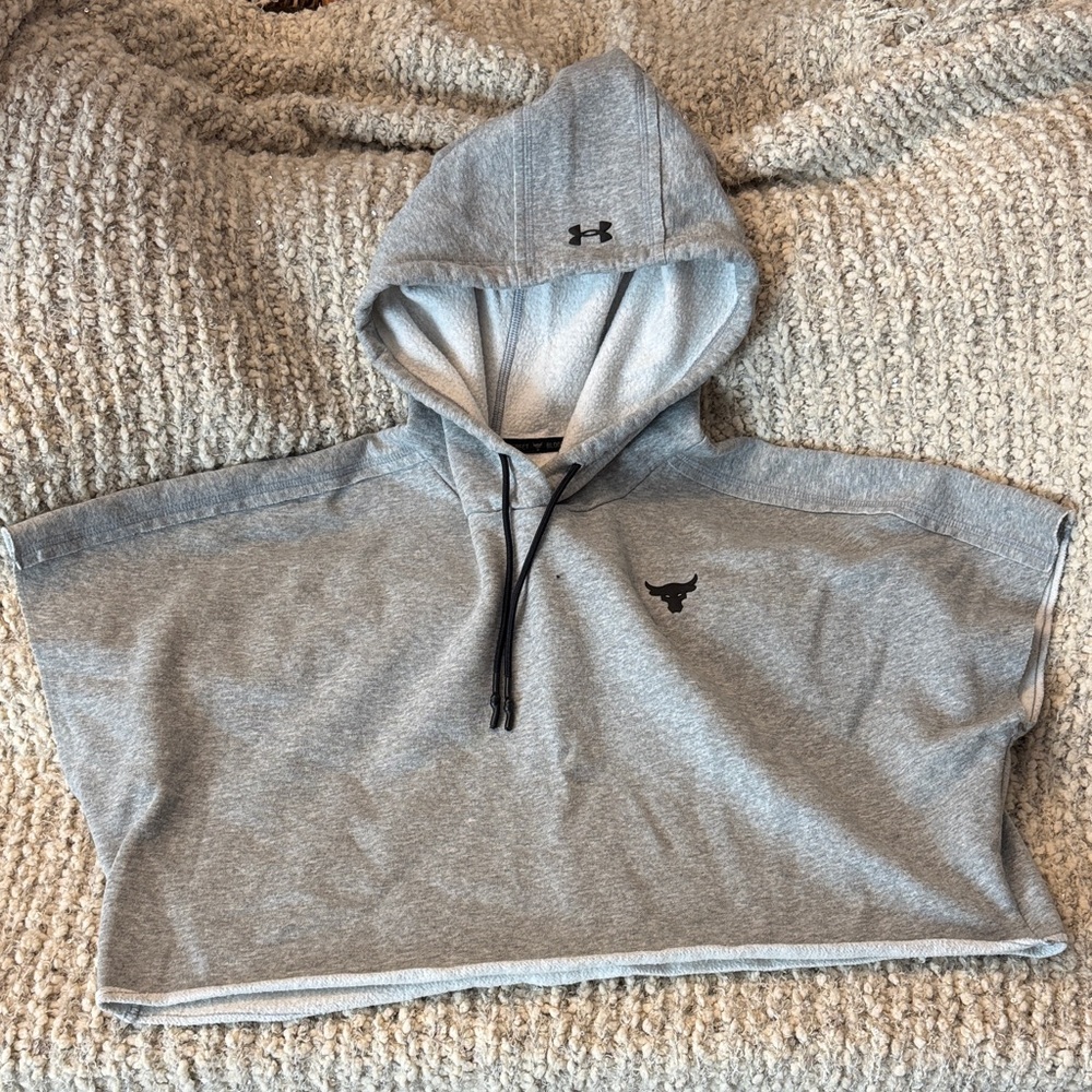 Under Armour Project Rock Gray Hooded Short Sleeve Cropped Sweatshirt